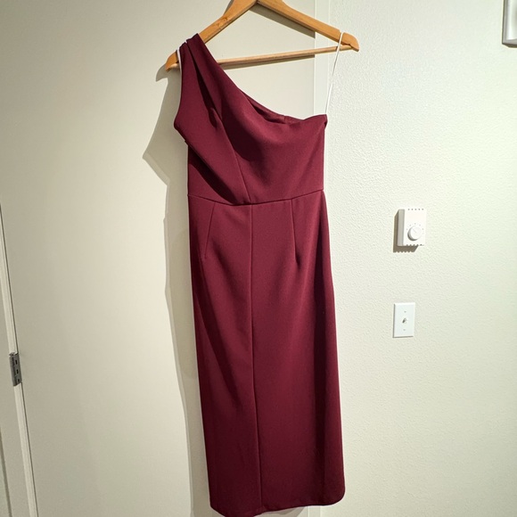 Lulu's Chic Burgundy One-Shoulder Dress - Picture 1 of 3